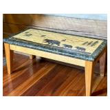 Wood Coffee Table with Bear Motif Inlay Top