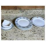 Plates and Gravy Boat with Blue and Floral Pattern
