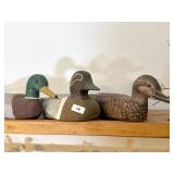 Three Painted Wooden Duck Decoys