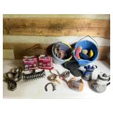 Equestrian Supplies Lot with Grooming Tools