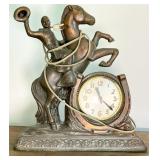 Bronze-Toned Cowboy and Horse Electric Clock