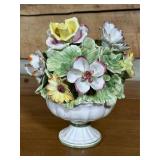 Porcelain Floral Bouquet in Footed Vase