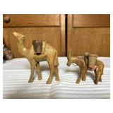 Carved Wood Camel and Donkey Figurines