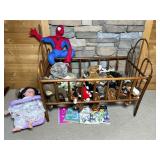 Vintage Wooden Doll Cradle With Toys