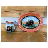 Hand-Painted Ceramic Bear Pitcher and Platter Set