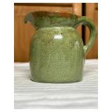 Green Glazed Stoneware Pitcher with Marked Base
