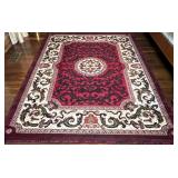 Red and Ivory Floral Area Rug, 7ft x 5ft