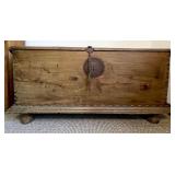 Wooden Storage Chest with Metal Lock and Key