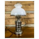 Metal Table Lamp with Glass Shade and Chimney