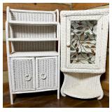 White Wicker Storage Cabinet and Wall Shelf