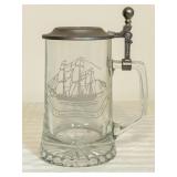 Glass Beer Stein With Pewter Lid