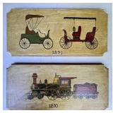 Two Painted Wooden Panels with Vehicle Motifs