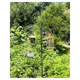 Metal Bird Feeder Pole With Two Hanging Feeders
