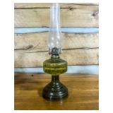 Green Glass Oil Lamp with Clear Chimney
