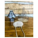 Metal Lantern, Wire Basket, and Crocheted Doily Se