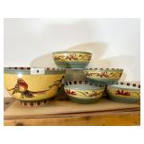 Ceramic Bowls With Bird and Ribbon Motif