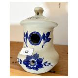 Blue and White Ceramic Birdhouse