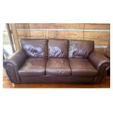 Brown Leather Sofa with Nailhead Trim