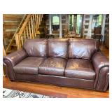 Brown Leather Sofa with Nailhead Trim
