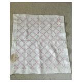 Hand-Stitched Pink and White Patchwork Quilt