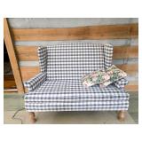 Checkered Upholstered Loveseat With Floral Accent