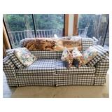 Blue Gingham Upholstered Sofa with Loose Cushions
