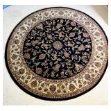 Round Wool Area Rug with Floral Design