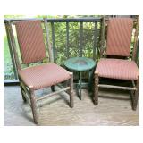 Rustic Wood Chairs with Striped Upholstery