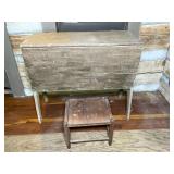 Wooden Drop-Leaf Bin Table with Stool