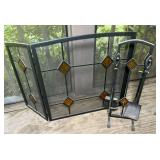 Metal Fireplace Screen and Tools Set