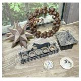Rustic Decor Lot with Metal and Ceramic Items