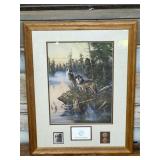 Framed Wolf Artwork by Dirk Hansen with Coins