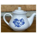 White Ceramic Teapot With Blue Floral Design