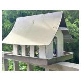 Wood and Metal Birdhouse With Stained Glass Insert
