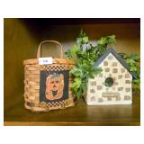Woven Basket with Pumpkin Design and Birdhouse