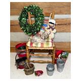 Ladder-Back Rush Seat Chair with Holiday Decor