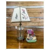 Glass Base Table Lamp and Decorative Boot Figurine
