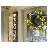 Wooden Welcome Sign with Seasonal Wreath