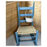 Blue Ladder-Back Chair with Woven Seat