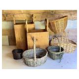 Wood Magazine Holders and Wicker Baskets Set