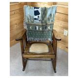 Oak Spindle-Back Rocking Chair with Embossed Leath