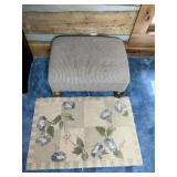 Striped Upholstered Footstool With Turned Legs