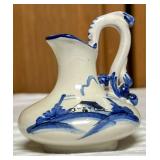 Italian Ceramic Pitcher with Blue Accents