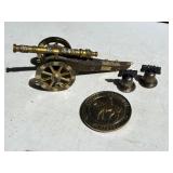 Brass and Wood Toy Cannon With Accessories