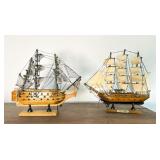 Wooden Ship Models with Sails and Rigging