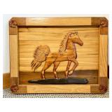 Wooden Horse Relief Wall Art in Framed Panel