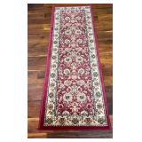 Red and Beige Floral Patterned Runner Rug