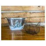 Wire Basket and Metal Snow-Themed Bin