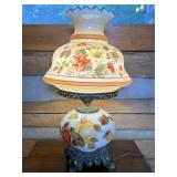 Hand-Painted Glass Hurricane Lamp with Floral Desi
