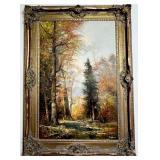 Framed Oil Painting of Forest Scene by J. Kugler